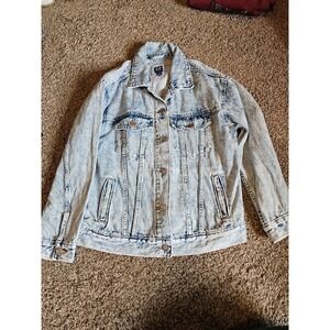 GAP Denim Fitted Jacket Light Wash Button Front Women's Size Large